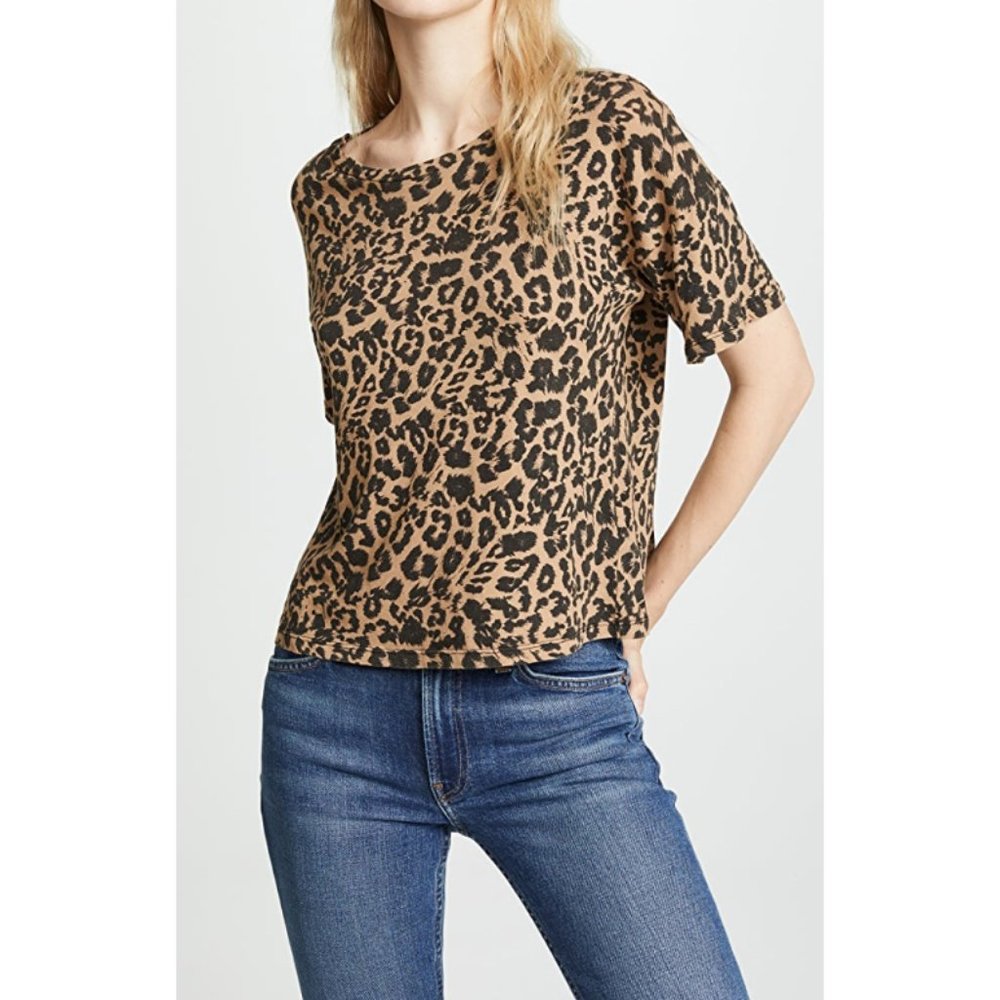 LNA Leopard Boxy Crew Tee Cheetah Animal-Print Top